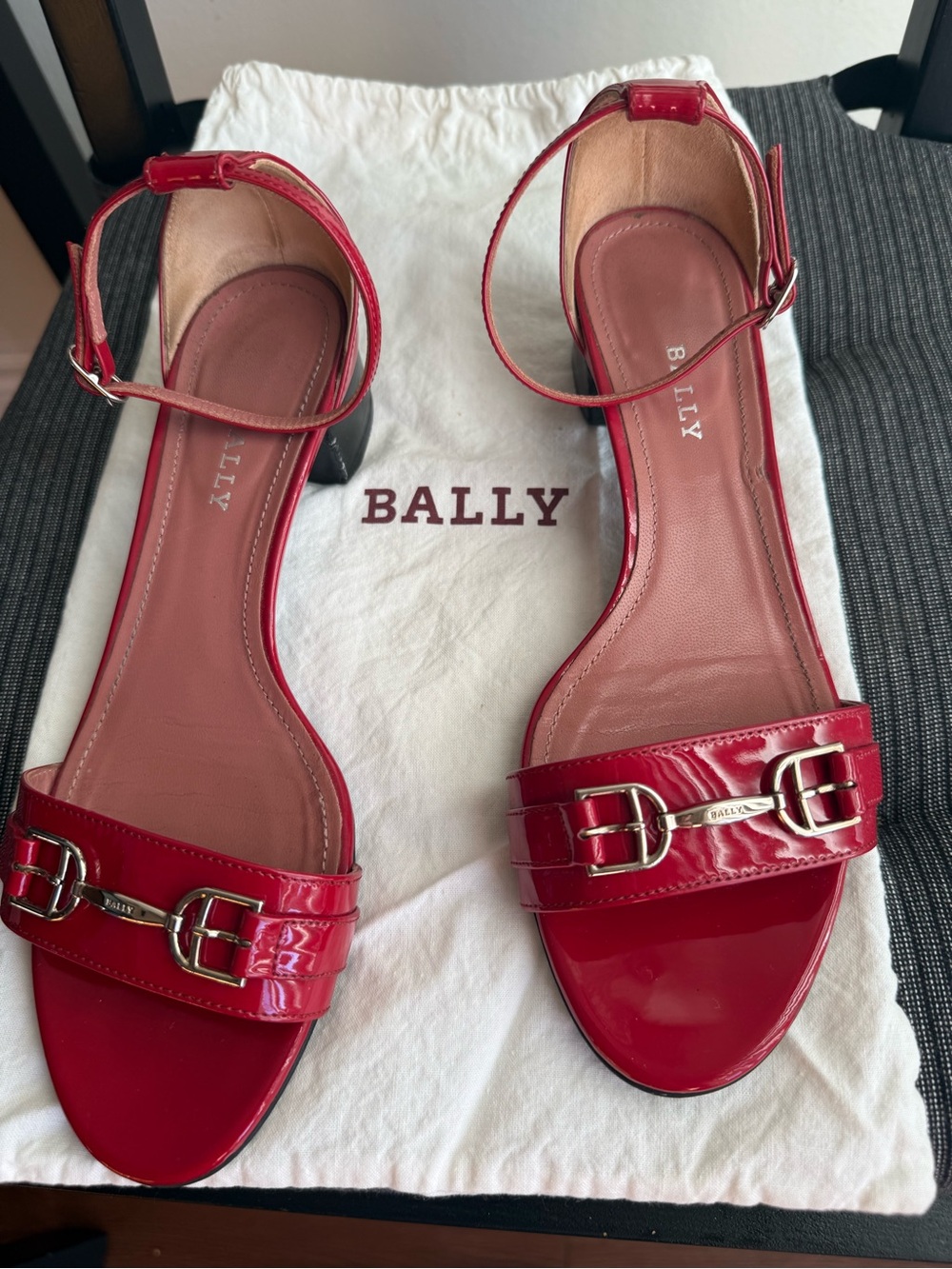 Bally Red Patent Leather Ankle-Strap Sandals with Buckle Detail